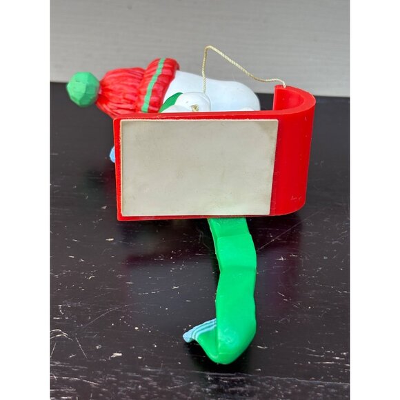 Vintage Peanuts Snoopy Stocking Holder Shelf Sitter Christmas Sled Woodstock - Picture 5 of 5